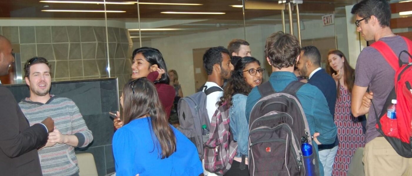 Students talking in hallway
